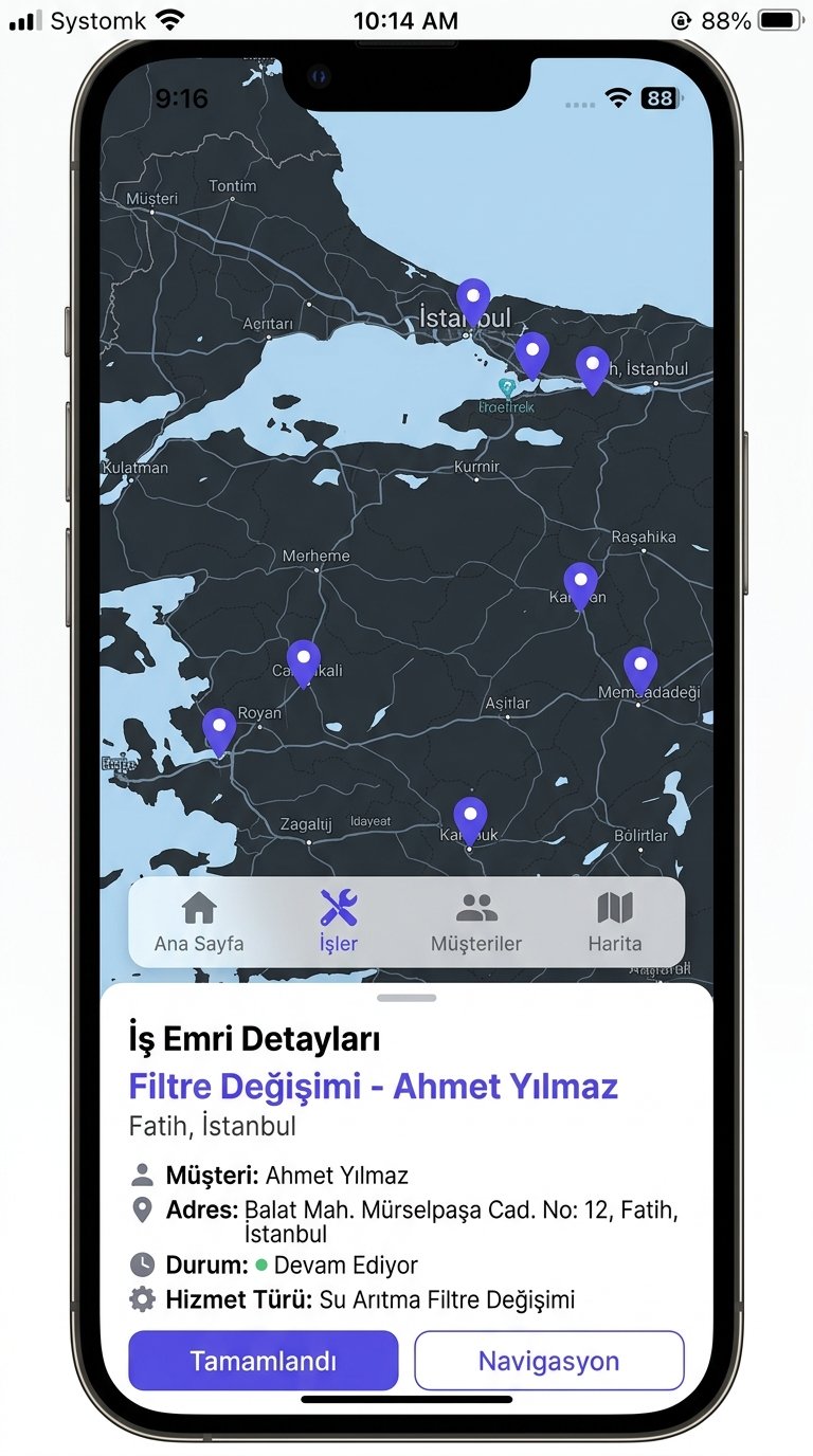 SystemH2O mobil uygulama — harita ve saha görünümü